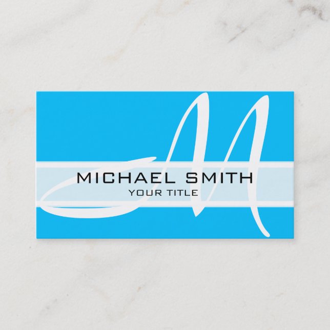 Monogram Modern Sky Blue Background Business Card (Front)