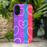 Monogram Modern Stripe Love Heart Girly<br><div class="desc">Monogram Modern Stripe Love Heart Girly iPhone 16 Cases features a colourful striped pattern with love hearts and personalised with your custom monoggram in simplw calligraphy script typography. Personalise by editing the text in the text boxes provided. Designed by ©2024 Evco Studio www.zazzle.com/store/evcostudio</div>