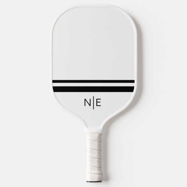 Monogram Modern Stripes Black White  Pickleball Paddle (Front)