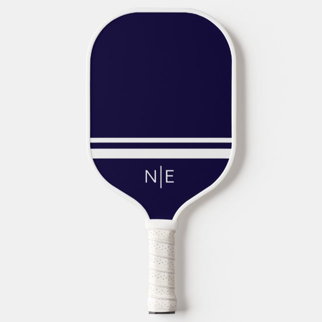 Monogram Modern Stripes Navy Blue White  Pickleball Paddle (Front)