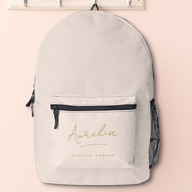 Monogram Modern Stylish Blush Pink Gold Script  Printed Backpack (Creator Uploaded)