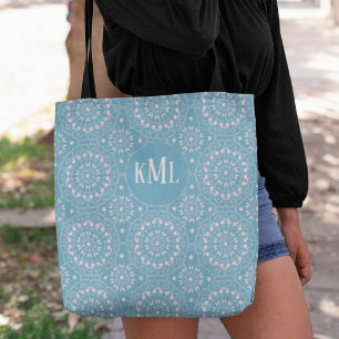 Monogram Modern Stylish Pink and Teal Tote Bag