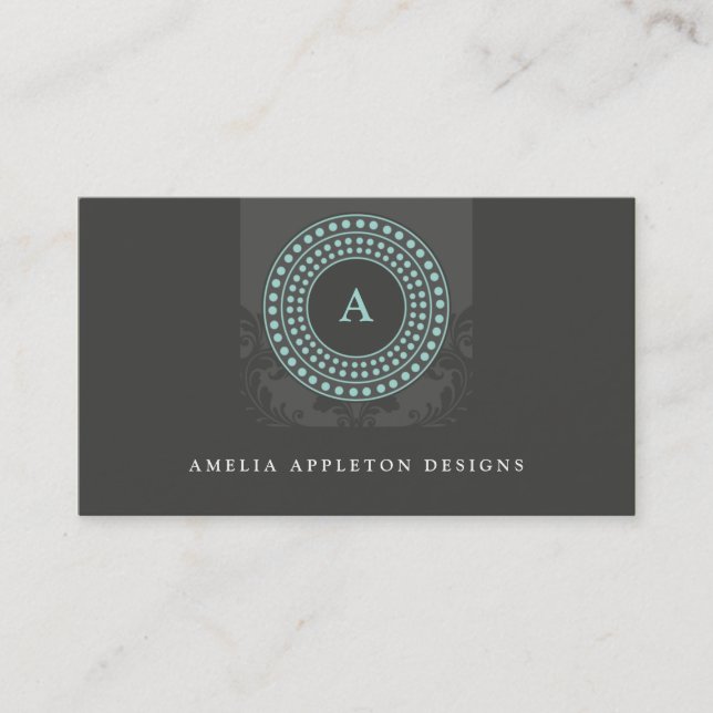 MONOGRAM modern stylish rotor grey mint Business Card (Front)