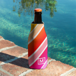 Monogram Modern Summer Stripes Cute Cool  Bottle Cooler