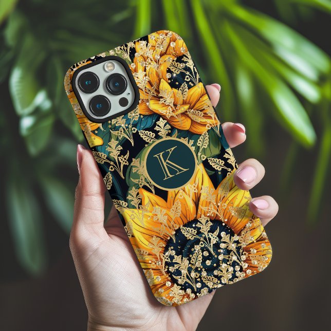 Monogram Modern Sunflower Glitter Personalised Case-Mate iPhone Case (Creator Uploaded)