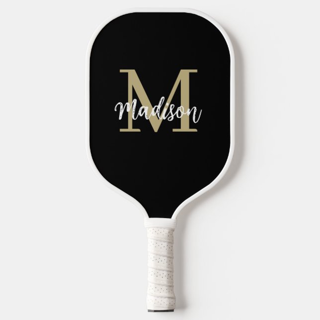 Monogram Modern Tan Black Sand Pickleball Paddle (Front)