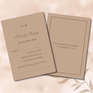 Monogram Modern Taupe Christian Wedding RSVP Card 