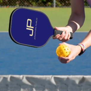 Monogram Modern Template Elegant Navy Blue Gold Pickleball Paddle