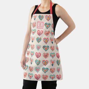 Monogram Modern Valentine Heart Pattern  Apron