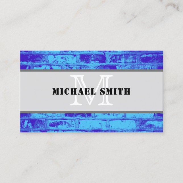 Monogram Modern Vintage Blue Background Business Card (Front)