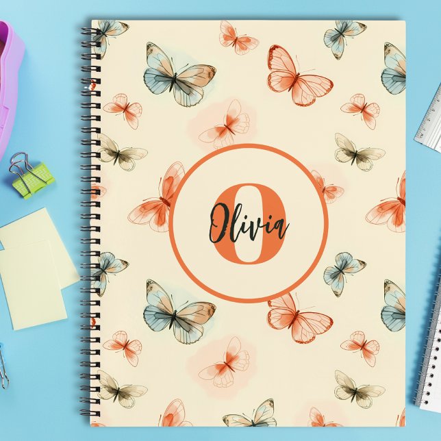 Monogram Modern Watercolor Butterflies Notebook (Creator Uploaded)