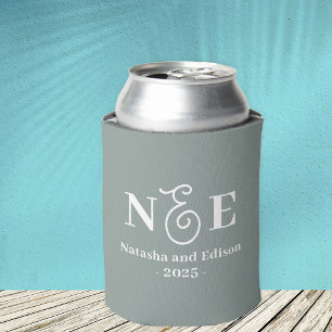 Monogram Modern Wedding Sage Green Can Cooler