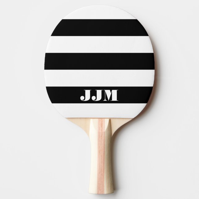 Monogram Modern White, Black Stripe Ping Pong Paddle (Front)
