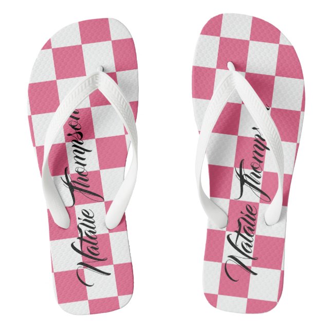 Monogram monogram Chequered pink and white for her Jandals (Footbed)