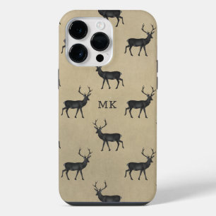 Monogram Monogrammed Deer Stag Rustic Pattern iPhone 14 Pro Max Case