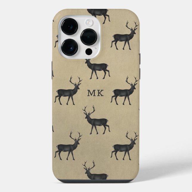Monogram Monogrammed Deer Stag Rustic Pattern iPhone Case (Back)
