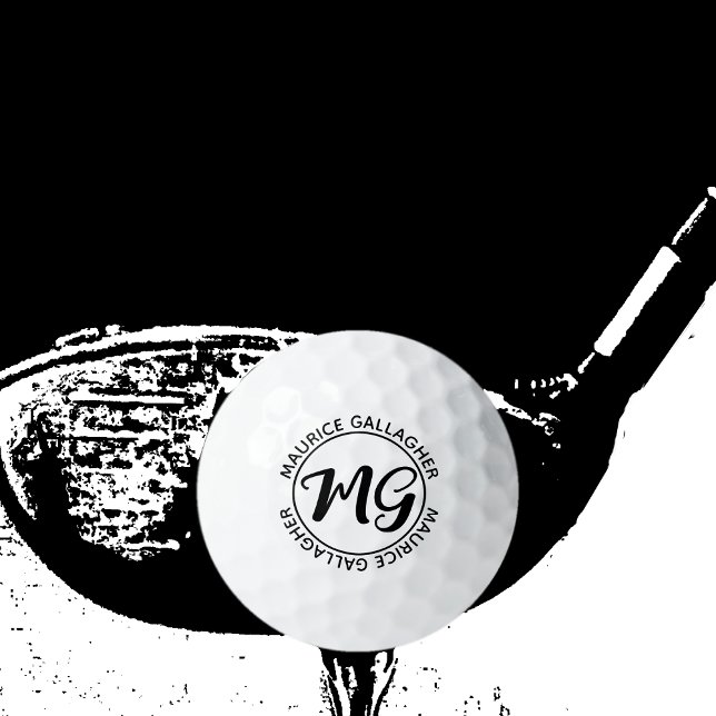 Monogram monogrammed name initials b.w. golf balls (Creator Uploaded)