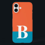 Monogram Monogrammed Simple Modern Orange Blue iPhone 16 Plus Case<br><div class="desc">Monogram Monogrammed Simple Modern Orange Blue Phone 16 Plus Case features your custom personalised initial on an orange and blue colorblock background. Personalise by editing the text in the text box provided. Font and font colour can be changed by personalising. Perfect as a gift for him or her for birthday,...</div>