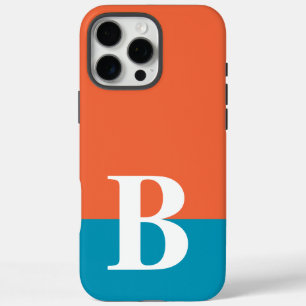 Monogram Monogrammed Simple Modern Orange Blue iPhone 16 Pro Max Case