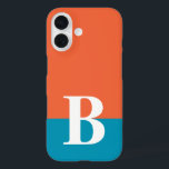 Monogram Monogrammed Simple Modern Orange Blue iPhone 16 Case<br><div class="desc">Monogram Monogrammed Simple Modern Orange Blue Phone 16 Case features your custom personalised initial on an orange and blue colorblock background. Personalise by editing the text in the text box provided. Font and font colour can be changed by personalising. Perfect as a gift for him or her for birthday, Christmas,...</div>