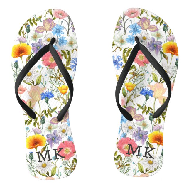 Monogram Monogrammed Spring Country Floral Pattern Jandals (Footbed)