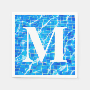 Monogram Monogrammed Swimming Blue Pool Aquatic Napkin