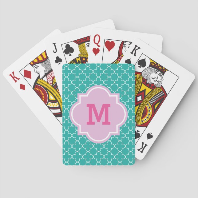 Monogram moroccan quatrefoil trellis playing cards (Back)