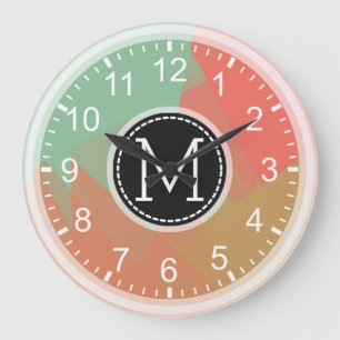 Monogram Mosaic Modern Pop Colourful #2 Large Clock