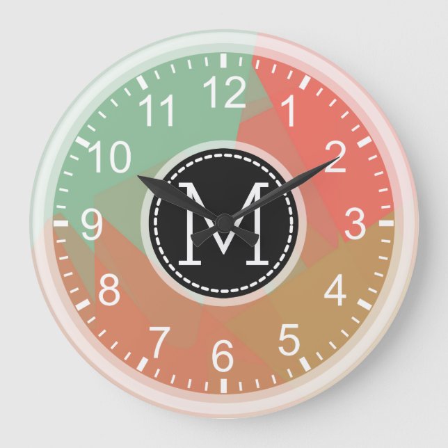 Monogram Mosaic Modern Pop Colourful #2 Large Clock (Front)