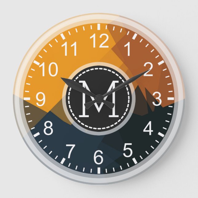 Monogram Mosaic Modern Pop Yellow Black Large Clock (Front)