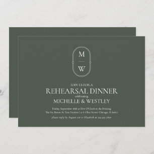 Monogram Moss Green Wedding Rehearsal Dinner Invitation