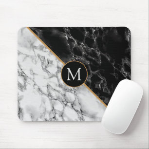 Monogram Mouse Pad Black and White Marble Stone