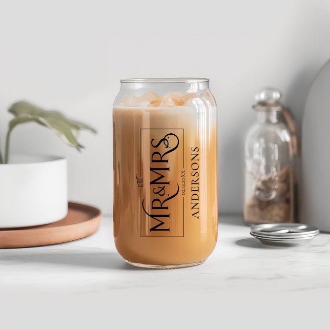 Monogram Mr & Mrs  Family Name Newlywed Couples Can Glass (Creator Uploaded)