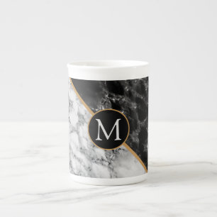 Monogram Mug - Black White Marble Stone