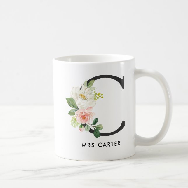 Monogram Mug, Floral Monogram C, Custom Gift Coffee Mug (Right)