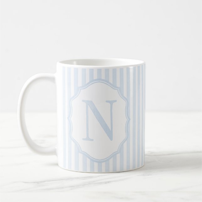 Monogram Mug Letter N, Blue Striped (Left)
