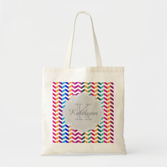 Monogram Multicolor Chevron Zigzag Custom Tote Bag (Front)
