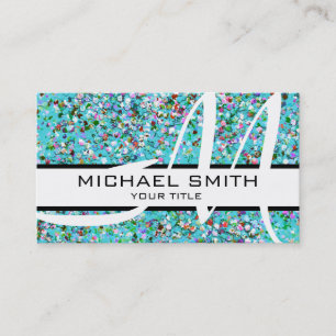 Monogram Multicolor Modern Grit Glitter #7 Business Card