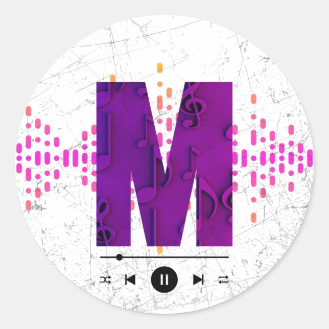 Monogram Music Letter M Classic Round Sticker (Front)