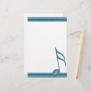 Monogram Music Note and Stripes in Shades of Blue Stationery