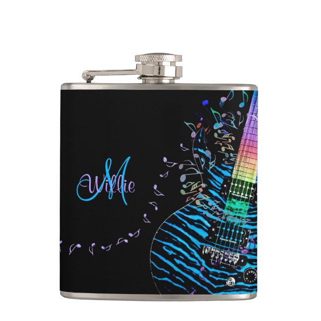 Monogram Music Notes 'n Electric Guitar Flask (Front)