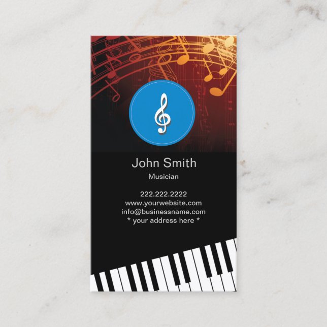 Monogram Music Symbols Piano Keys Musical Business Card (Front)