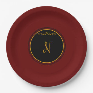 Monogram "N" gold-coloured script Paper Plate