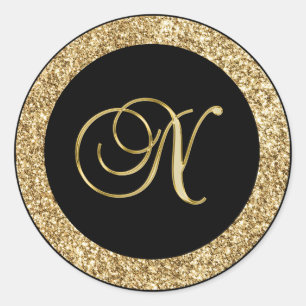 Monogram N gold script Classic Round Sticker