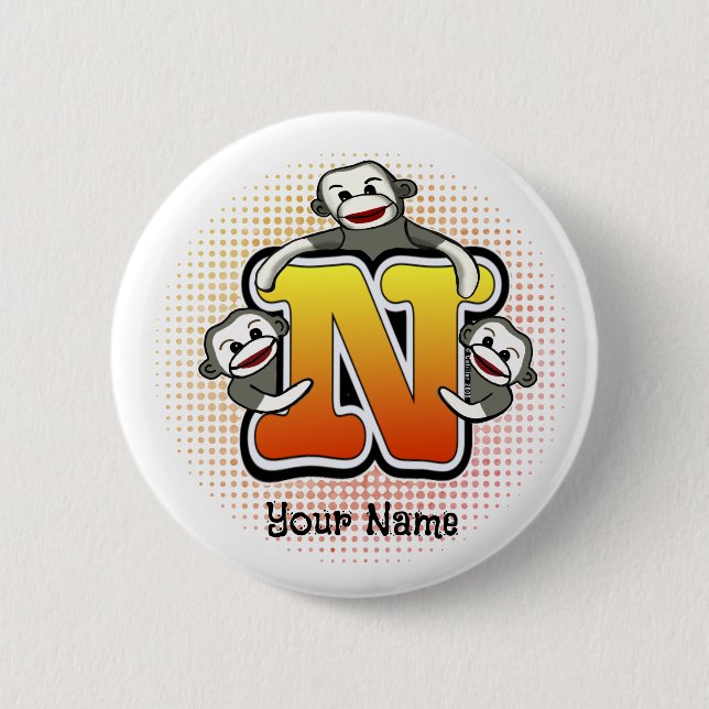 Monogram N Sock Monkey  6 Cm Round Badge (Front)