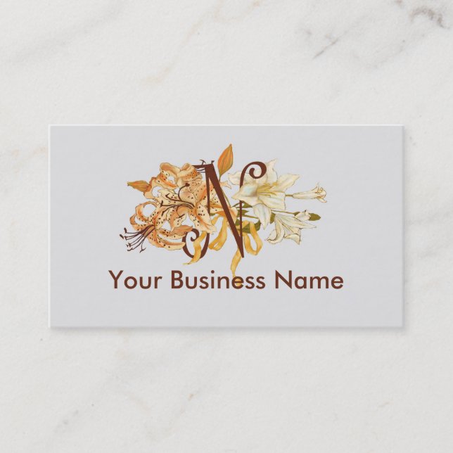 Monogram "N" template with Vintage Bouquet Business Card (Front)