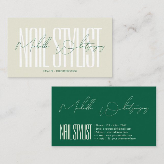Monogram NAIL STYLIST modern script Business Card (Front/Back)