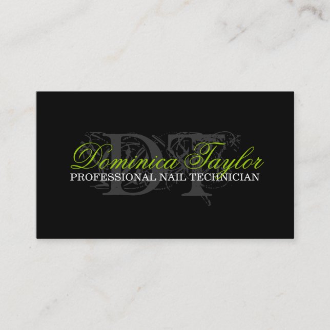 Monogram Nail Technician Business Cards (Front)