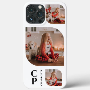 Monogram Name 3 Photo Collage Simple Modern iPhone 13 Pro Max Case