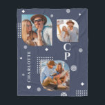 Monogram Name 3 Photo Collage Trendy Fleece Blanket<br><div class="desc">Monogram Name 3 Photo Collage Trendy Modern Fleece Blanket features a photo collage of three of your favorite photos with your personalized name and monogram in elegant white script on a blue background. Personalize by editing the text in the text boxes provided. Perfect for birthday, Christmas, Mother's Day, Father's Day,...</div>